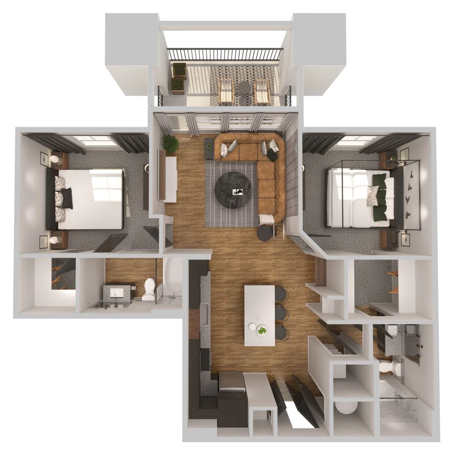 B1 two bedroom apartment floor plan at The Fitzroy Grove, 1,072 square feet