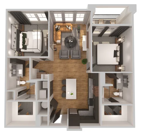 B2 two bedroom floor plan, 1,169 square feet