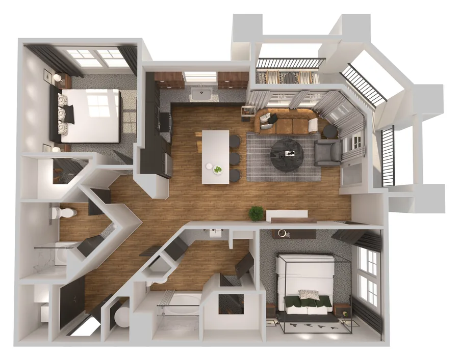B3 two bedroom apartment floor plan at The Fitzroy Grove, 1,256 square feet
