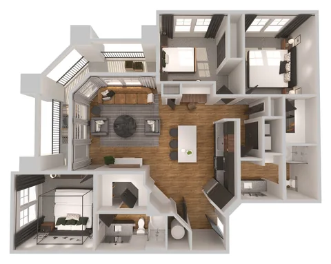 C1 three bedroom floor plan, 1,399 square feet