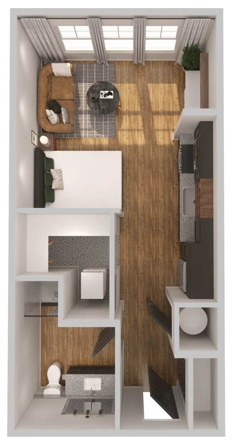 S1 studio floor plan, 503 square feet